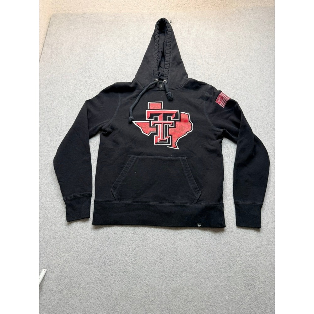 47 Brand Texas Tech Red Raiders Hoodie Mens Medium Black Logo Sweatshirt NCAA